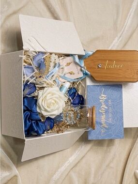 Bridesmaid Proposal Gift Box with Blue & White Accents